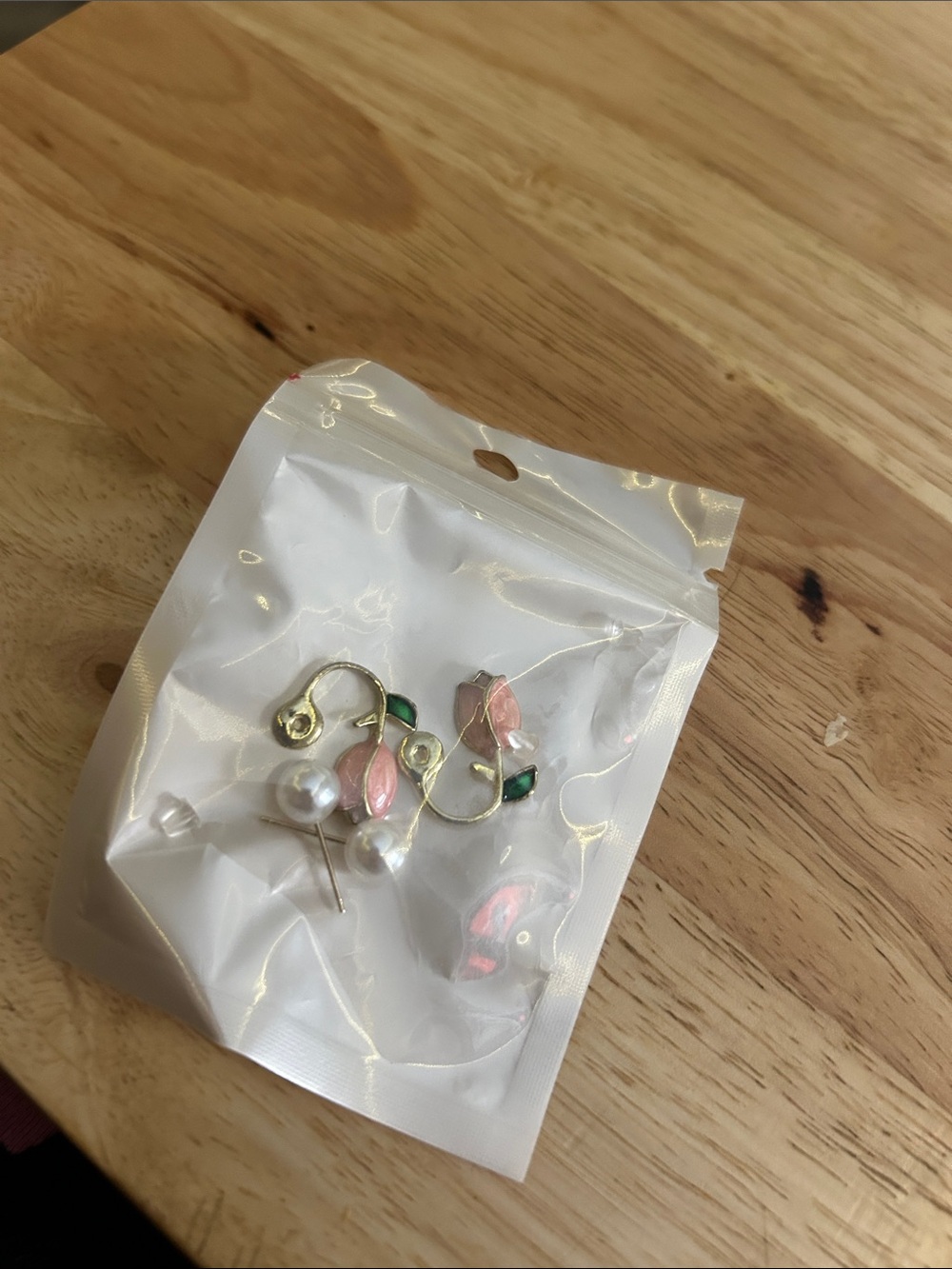 Pearl & Enamel Pink Leaf Hoop Earrings